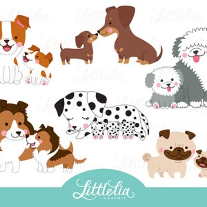 Dog mom and puppy clipart - family clipart - 16053