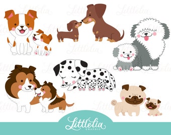 Dog mom and puppy clipart - family clipart - 16053