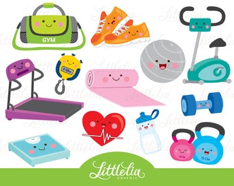 Clipart de gimnasio - clipart kawaii de gimnasio - clipart de salud - 16077