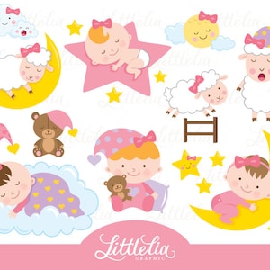 Sleeping baby girl - sleep clipart - baby clipart - 16039