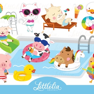 Farm animal pool clipart - summer clipart - pool clipart - 17027