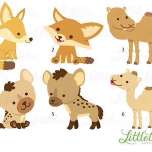 Peut inclure: Ensemble de six illustrations d'animaux de dessin anim&eacute; repr&eacute;sentant un renard, un chameau et une hy&egrave;ne. Les animaux sont dans diff&eacute;rentes poses et sont dessin&eacute;s dans un style simple et color&eacute;.
