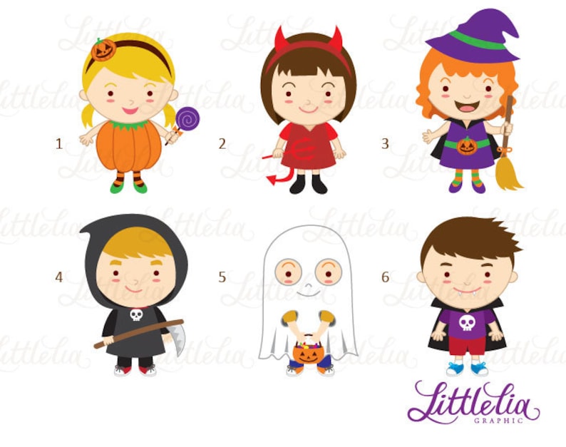 Trick or threat costume party clipart set/ digital download - 14023.