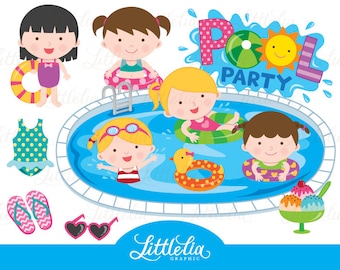 Girl pool party clipart - pool party clipart - summer clipart - 15012