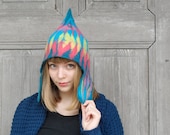 Unique felted hat, women men warm hat, winter fashion, fancy colorful cap with ear flap and tip, merino wool winter cap, boho style, OOAK