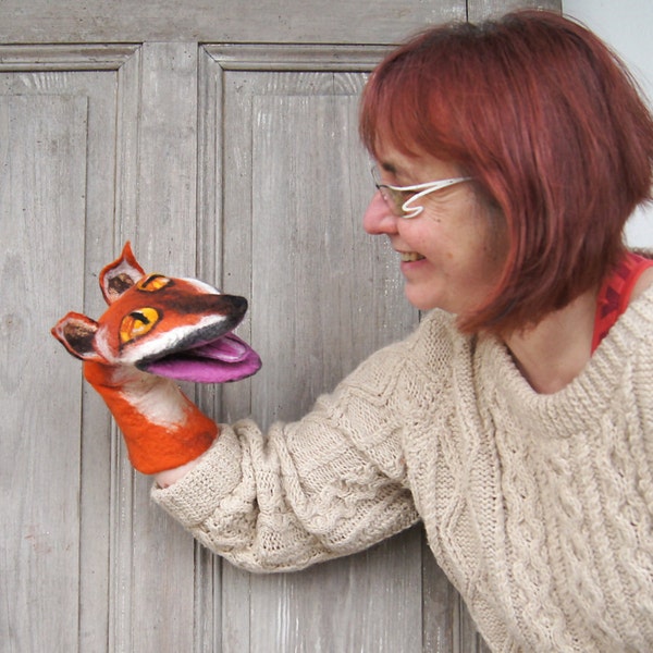 Hand puppet Fantastic Mr. Fox, Felted fox toy, Soft animal, Kids home theater, Muppet style Creative play, Nursery Toy, Eco-friendly, OOAK