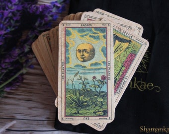 Jeu de tarot de cartomancie d'Etteilla fait main, 78 cartes, style ancien