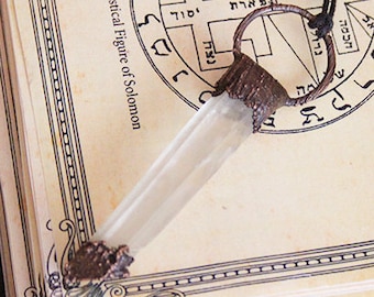 Copper crystal quartz electroformed long point necklace pendant