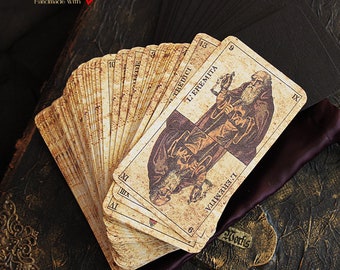 Cartes de tarot italiennes antiques faites main, 78 cartes, jeu complet
