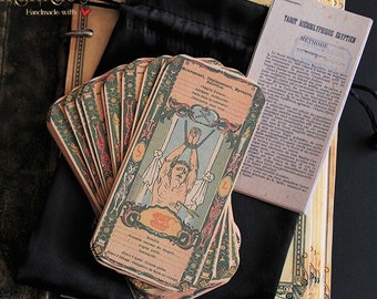 Cartes de tarot de cartomancie françaises vintage faites main, 1897, 22 cartes
