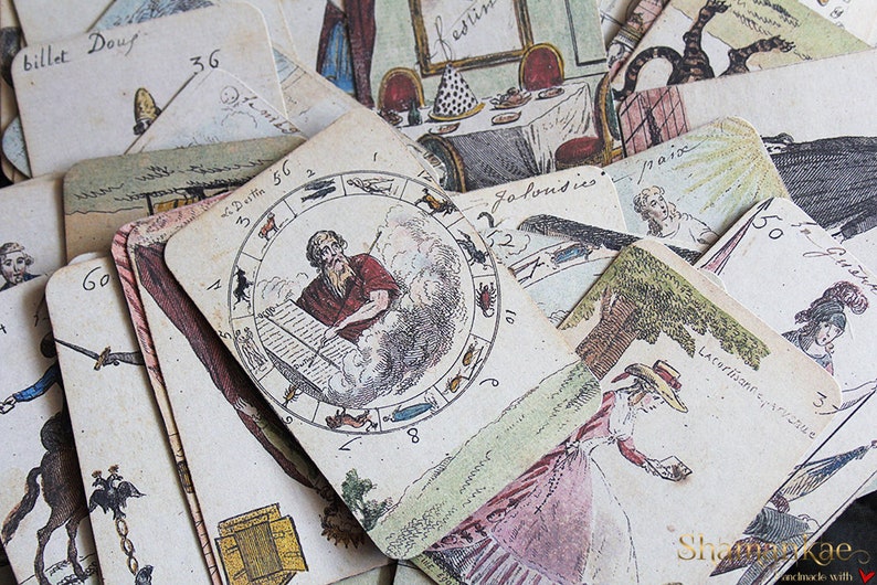 Cartes faites main, Jeu divinatoire révolutionnaire 1791, 66 cartes image 4