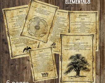 Book of shadows, grimoire pages of elementals, instant digital download