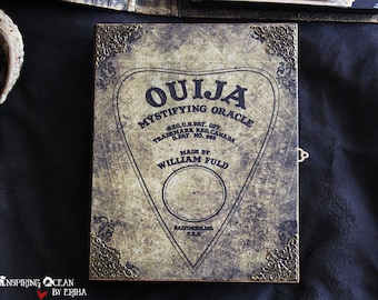 Ouija planchette board wood box keepsake box, key lock
