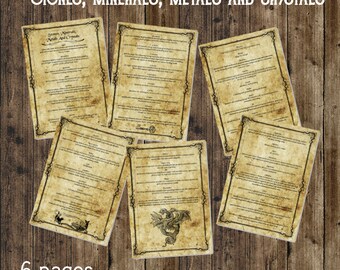 Book of shadows pages, Stones Minerals Metals and Crystals, instant digital download