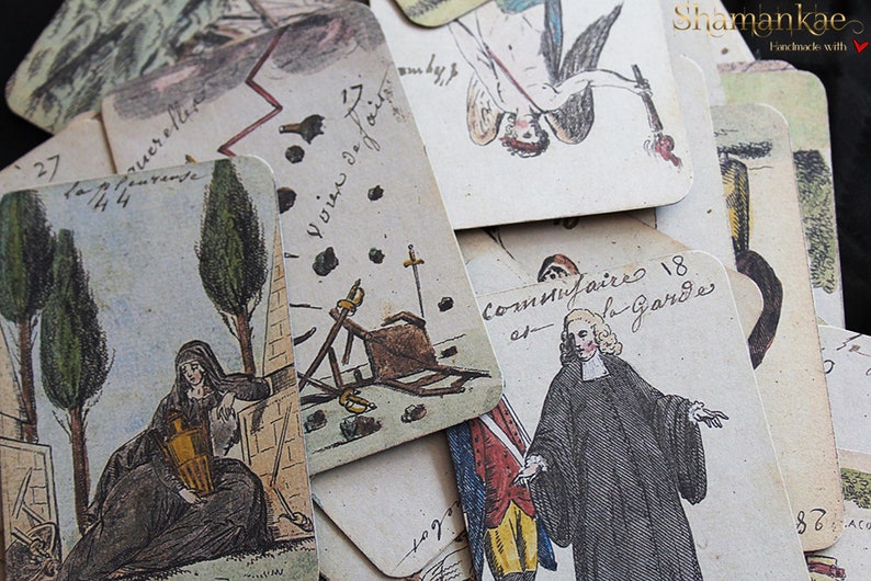 Cartes faites main, Jeu divinatoire révolutionnaire 1791, 66 cartes image 6