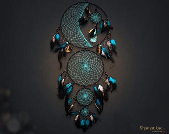 Large Handmade Dreamcatcher | Bohemian Wall Hanging, Feathers, Beads (110cm)