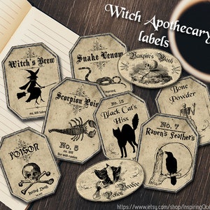 Witchcraft apothecary, potion labels, digital printable download