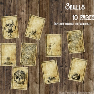 Book of shadows, Grimoire blank pages with skulls,  instant digital download, printable,  10 pages download