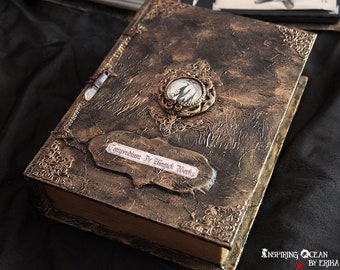 Plague doctor, mask, Book of Shadows, Grimoire Book Box with crystal