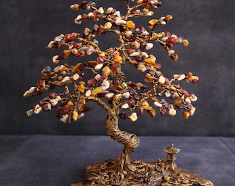 Mookaite stone Wire Tree Sculpture | Bonsai Tree of Life | Feng Shui Crystal Tree | Healing Stone Decor | Unique Housewarming Gift