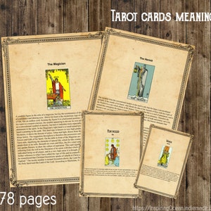 Tarot cards meanings instant digital download, printable, 78 pages download