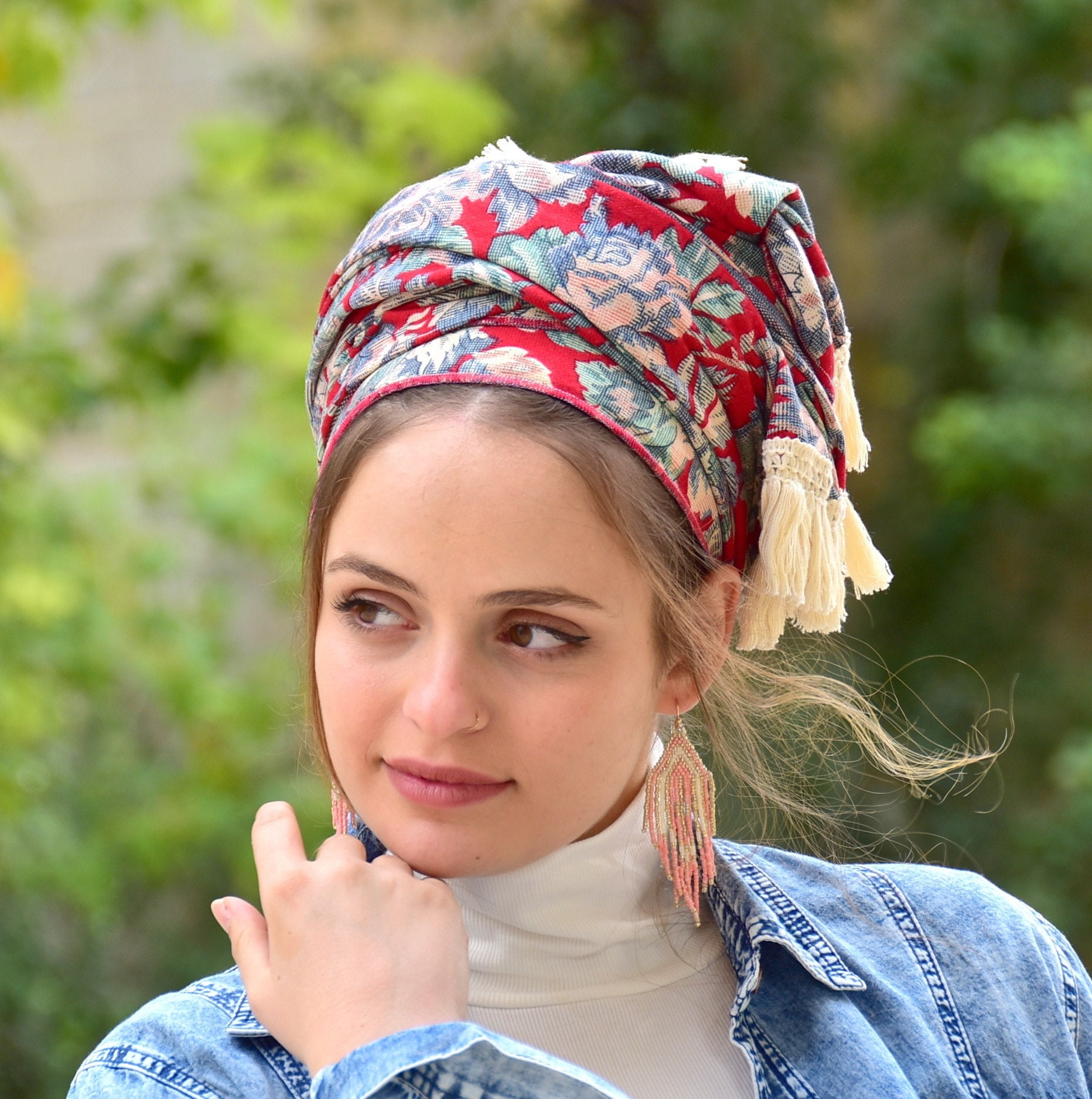 Pink Bandana Circles Of Gold Headband, Amazing Bandana, Tichel