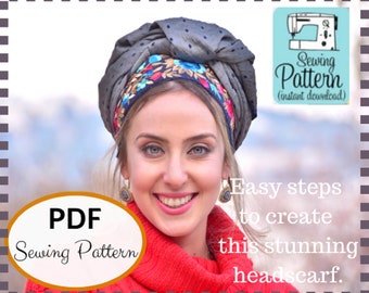 How To Sew Regal HEADSCARF TICHEL Snood Pattern and Tutorial Instant Download Head Covering PATTERN Jewish Headcovering