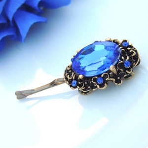 Royal Vintage Antique Style hair pin, bridal hairpin, jewelry, Bronze Hair Clip, Amazing Vintage Style Pin with Blue Stone, Bobby Pins image 4