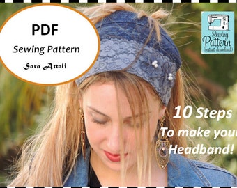 How To Sew Your Denim Headband Bandana Tichel Pattern Hair Snood Head Covering PATTERN Jewish Headcovering Scarf Bandana Apron