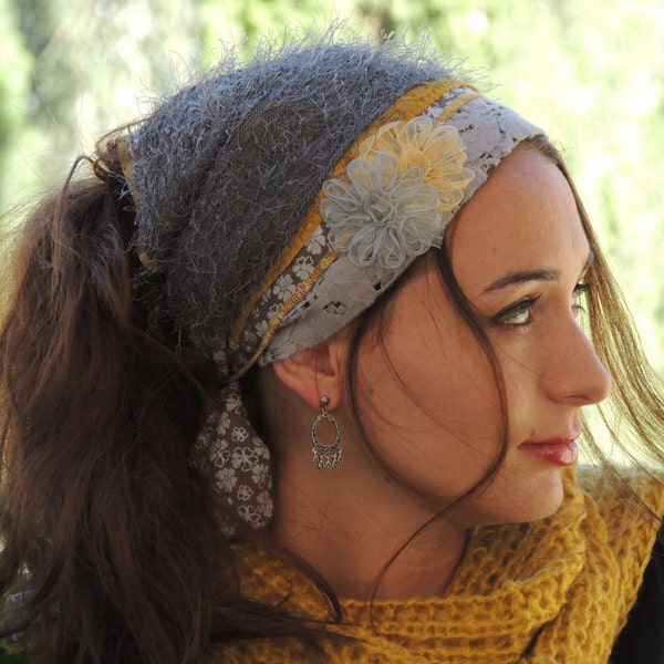 Lovely Gray Winter Headband tichel  ,Snood, Head Scarf,Head Covering,jewish headcovering,Scarf,Bandana,apron