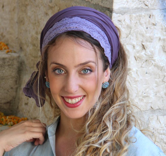 ATARA H Purple Wrap Headband, Tichel, Hair Snood, Head Scarf  display picture 2