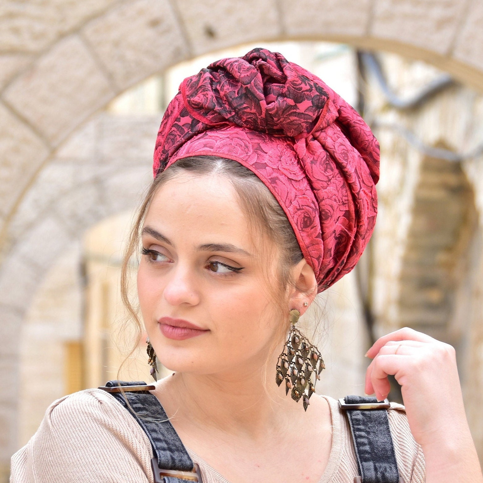 Fuchsia Splendor Headscarf TICHEL, Hair Snood, Head Scarf, Head