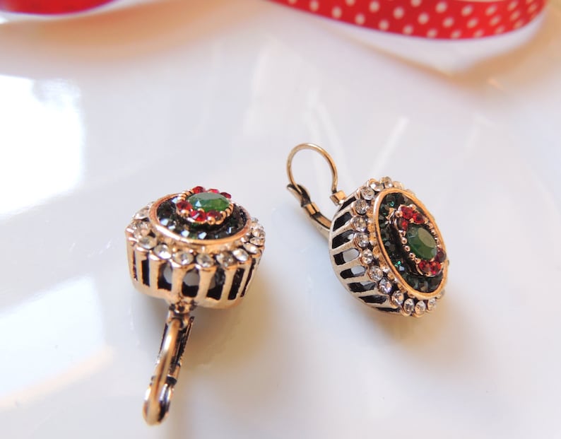 Original Vintage Antique Dangle Earrings Hanging earrings Old Style Earrings for special occasion,Green earrings,Designer Earrings,for her.