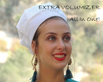 EXTRA VOLUMIZER - All In One Hat Boubou Bobo Great under Tichel, Head Scarves, Wigs, Chemo, Head Coverings Volumizing Hijab Headpiece Bun