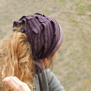 Special Purple Stripes Headband ,bandana,tichel,Hair Snood, Head Scarf,Head Covering,jewish headcovering,Scarf,Bandana,apron image 4
