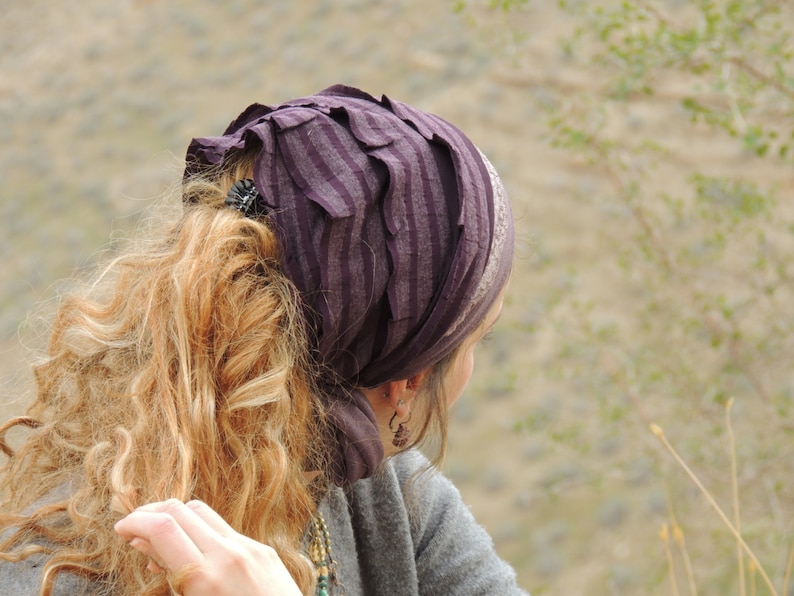 Special Purple Stripes Headband ,bandana,tichel,Hair Snood, Head Scarf,Head Covering,jewish headcovering,Scarf,Bandana,apron image 4