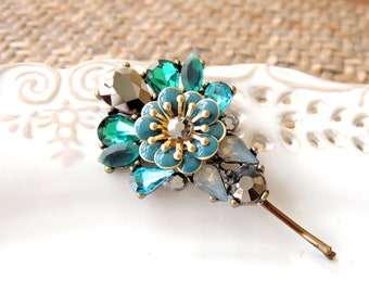 Stately Turqoise Hair Pin handmade by Sara Attali for your hair or on your tichel Clips bobby hairclips pin hair pin vintage pin