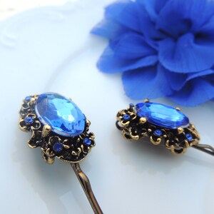 Royal Vintage Antique Style hair pin, bridal hairpin, jewelry, Bronze Hair Clip, Amazing Vintage Style Pin with Blue Stone, Bobby Pins image 5