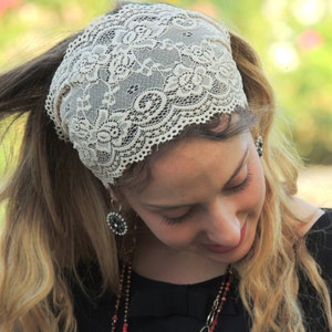 Stunning Cream Lace Headband Bandana, Tichel, Head Covering,scarf, Half Coveing, Pre-tied,loss Hair