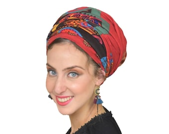 Amazing Soft Colorful Red Headscarf TICHEL, Hair Snood, Head Scarf, Head Covering, Jewish headcovering, Scarf, Bandana, Apron