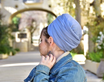 Beeri Soft Blue Headscarf TICHEL, Hair Snood, Head Scarf, Head