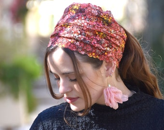 Stunning Flowering Embellished Lace Headband Bandana, Tichel, Head Covering, Scarf, Half Covering, Pre-tied, Loss Hair