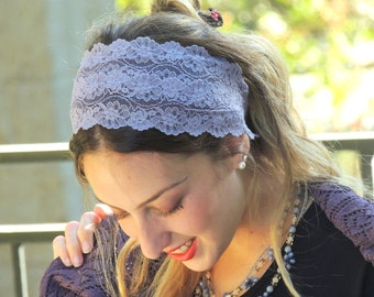 Double Lace Sweetness Old Purple Headband Bandana, Tichel, Head Covering,scarf, Half Coveing, Pre-tied,loss Hair