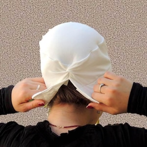 White Volumizer & No Slip Headband-All In One Hat-Great under Tichel, Headscarve, Wigs, Chemo, Head Coverings Volumizing Hijab Headpiece Bun