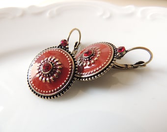 Vintage Antique Hanging earrings Dangle Earrings, Old Style Hanging Earrings for special occasion,Red Hanging earrings,Designer Earrings