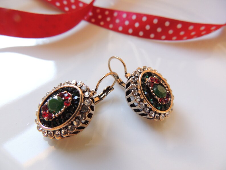 Original Vintage Antique Dangle Earrings Hanging earrings Old Style Earrings for special occasion,Green earrings,Designer Earrings,for her.