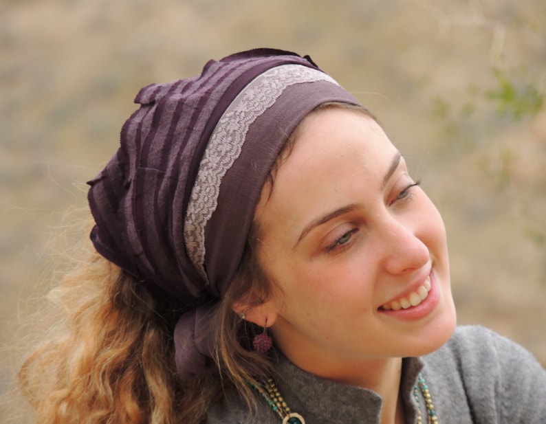 Special Purple Stripes Headband ,bandana,tichel,Hair Snood, Head Scarf,Head Covering,jewish headcovering,Scarf,Bandana,apron image 1