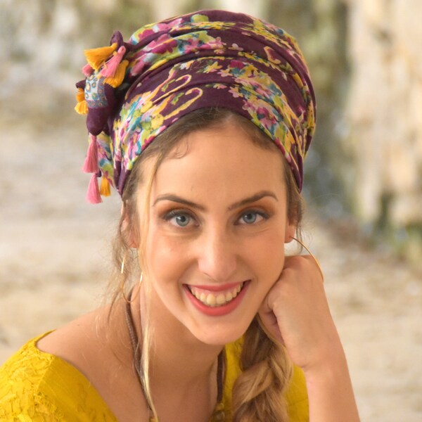 Amazing Soft Sangria Purple Headscarf TICHEL, Hair Snood, Head Scarf, Head Covering, Jewish headcovering, Scarf, Bandana, Apron