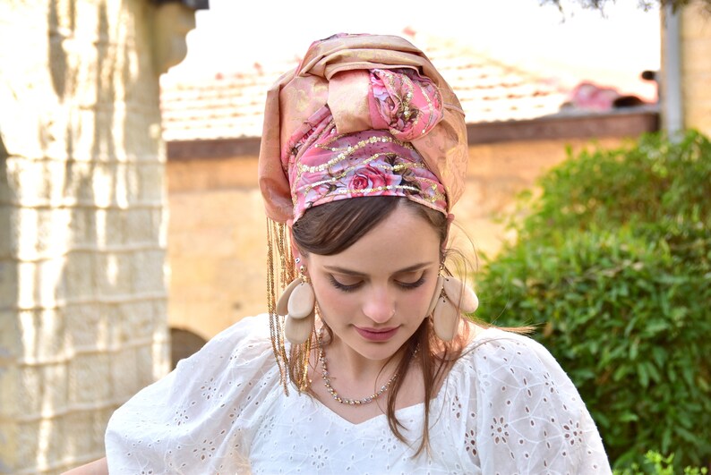 Kedem Treasure Tichel, Hair Snood, Head Scarf, Head Covering, Jewish Hair Covering, Scarf, Bandana, Apron, Chemo, Headwrap, Volumizer image 3