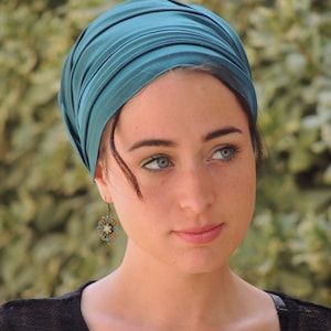 Turqoise Stretched Satin Turban Sinar Tichel, Hair Snood, Head Scarf, Head Covering, Jewish Hheadcovering, Scarf, Apron